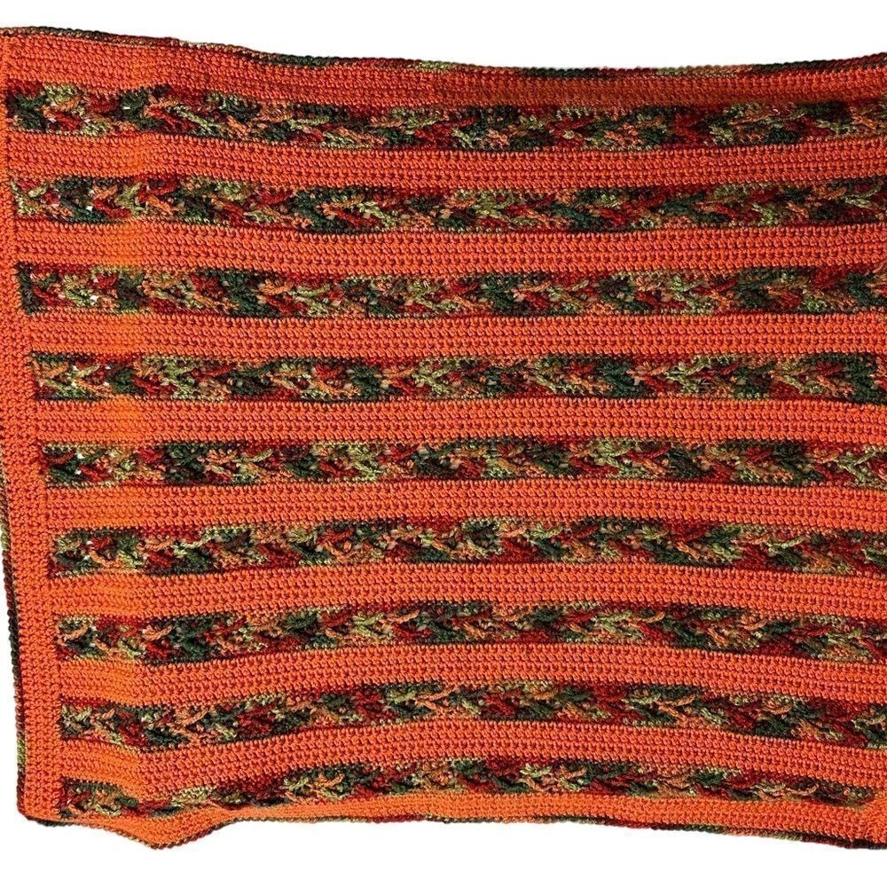 Groovy 70s Vintage Crocheted Crochet Brown‎ Orange Vintage Blanket Small Afghan